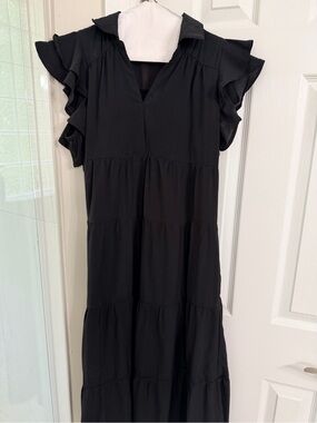 Umgee Women's Black Tiered Midi Dress